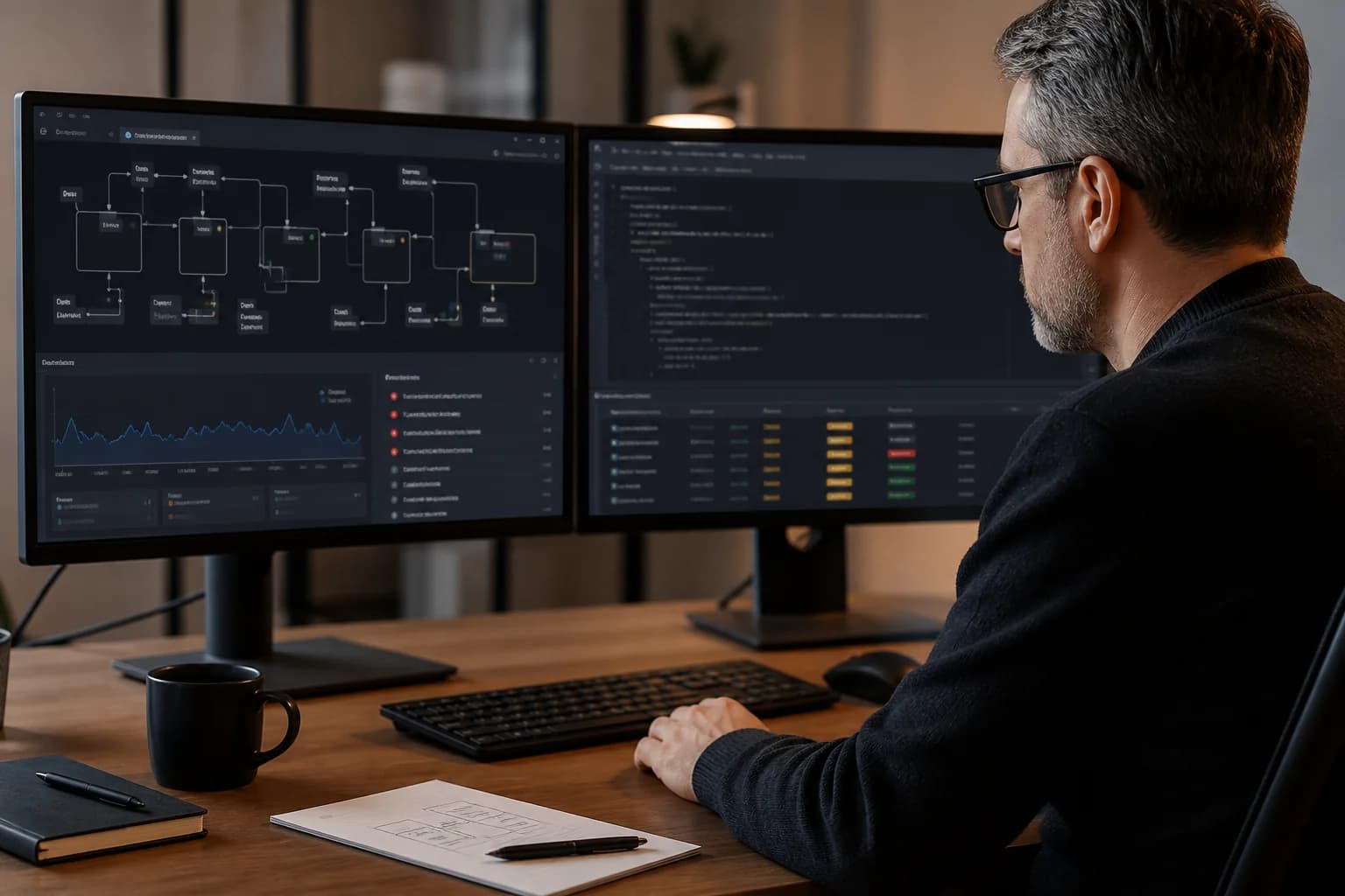 Cloud engineer reviewing infrastructure topology, capacity and workload health